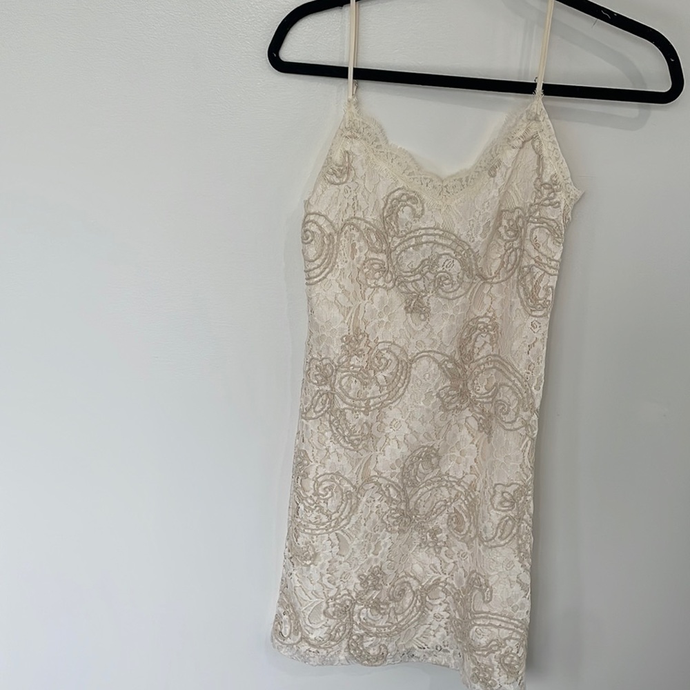 Zara cream 90’s Y2K cottagecore date night mini lace spaghetti strap dress XS